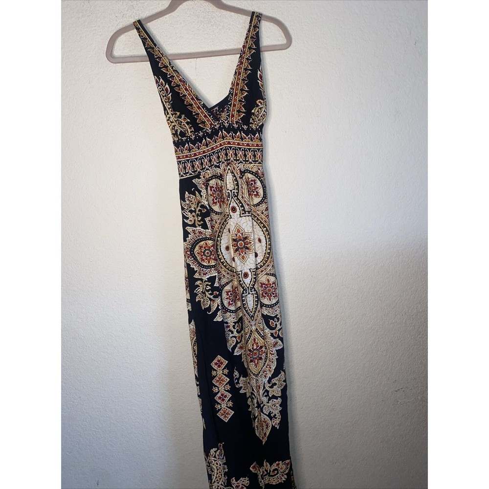 Angie Boho Floral Large Vneck Tank Hippie Full Button Back Long Dress Indie